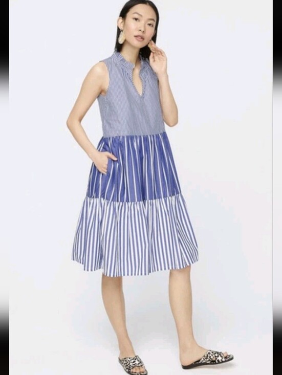 J. Crew Dresses & Skirts - Jcrew Women's Blue/White Striped Tiered Sundress 100% Cotton With Pockets_L